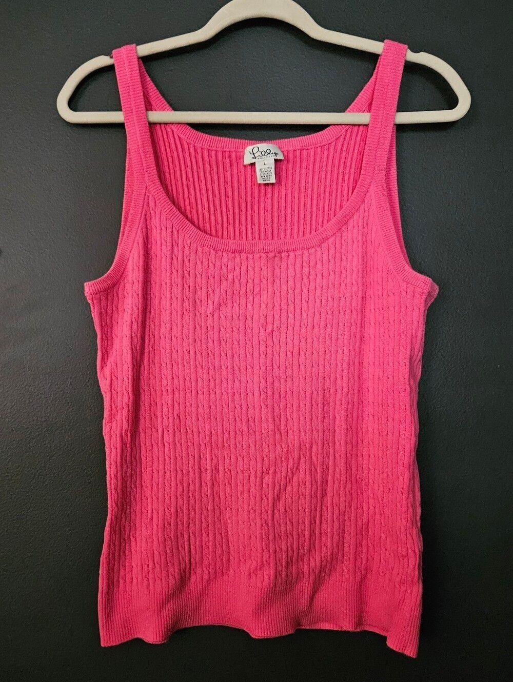 Vintage Lilly Pulitzer Hot Pink Cable Knit Tank Top Size Large Y2K Preppy
